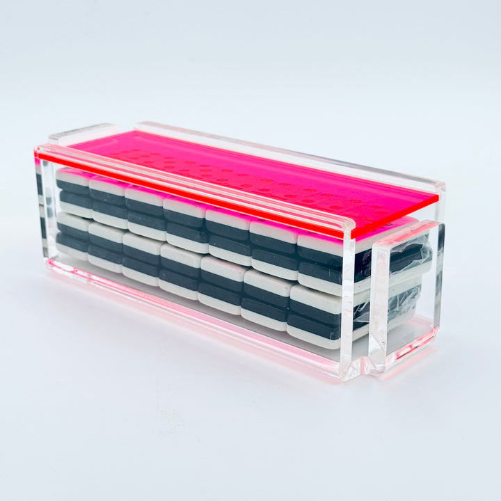 "El Tigre" Domino Set Neon Pink with Black & White Tiles