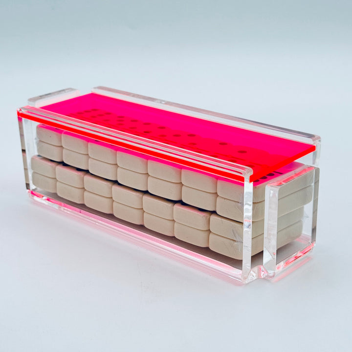 "El Tigre" Domino Set Neon Pink with Ivory Color Tiles